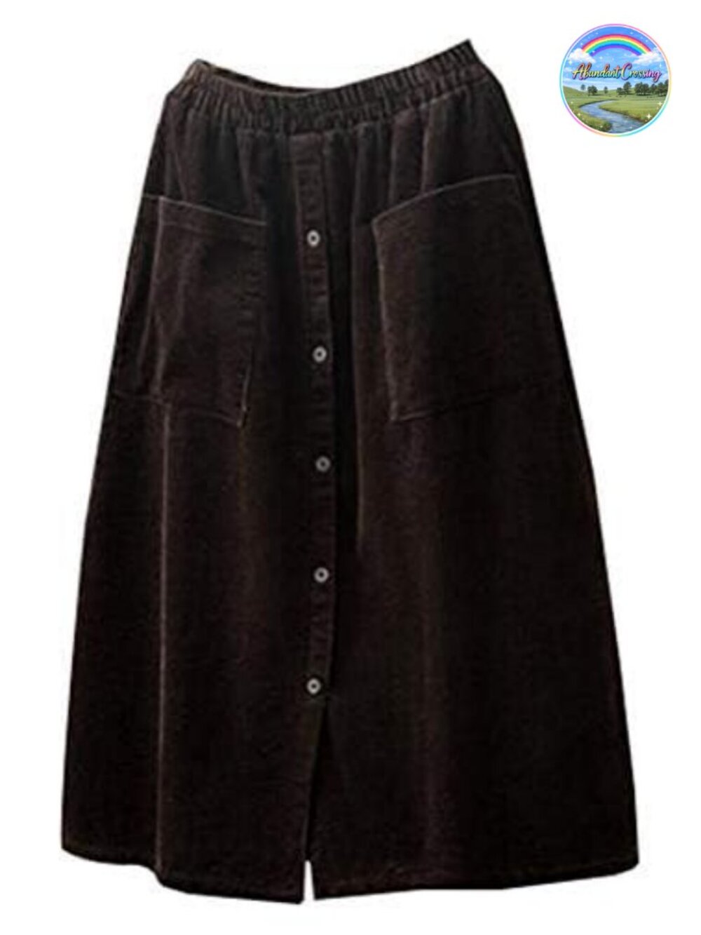 Women's Corduroy Midi Skirt A-Line Button Front Split